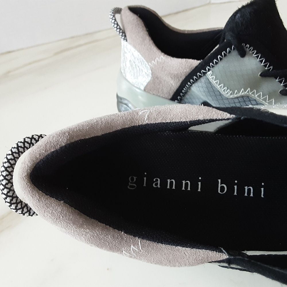 GIANNI BINI Malloy Chunky Snakeskin Print Calf Fur Lace-Up Wedge Sneakers Sz 8M - Picture 11 of 11